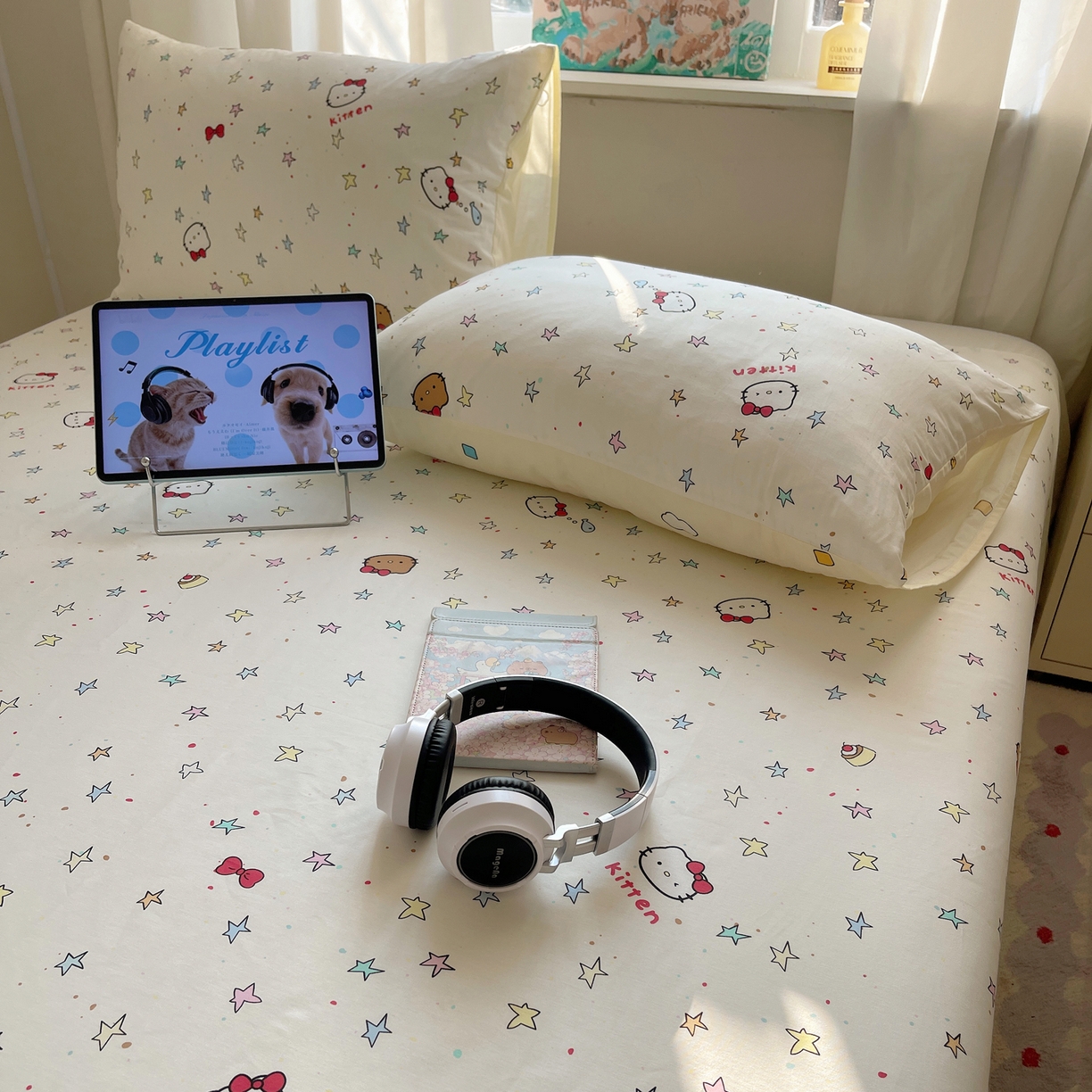 91家纺网 家纺一手货源 找家纺 六巷胡同 2026新款40支全棉13070INS卡通全棉单品枕套 星星萝莉猫