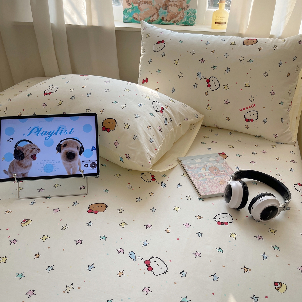 91家纺网 家纺一手货源 找家纺 六巷胡同 2026新款40支全棉13070INS卡通全棉单品枕套 星星萝莉猫