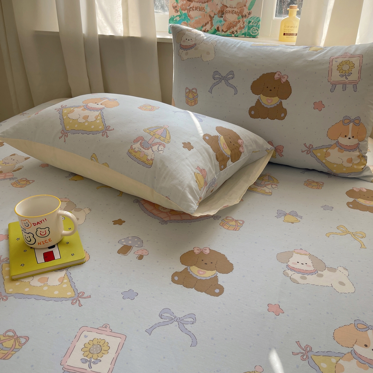 91家纺网 家纺一手货源 找家纺 六巷胡同 2026新款40支全棉13070INS卡通全棉单品枕套 猫狗游园会