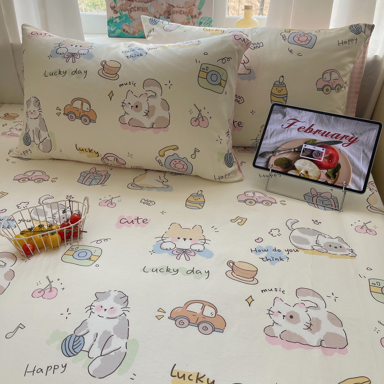 91家纺网 家纺一手货源 找家纺 六巷胡同 2026新款40支全棉13070INS卡通全棉单品枕套 猫咪聚会趴