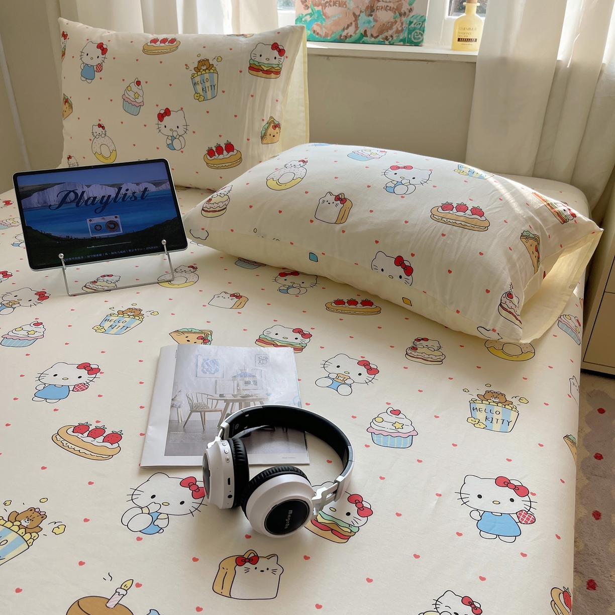 91家纺网 家纺一手货源 找家纺 六巷胡同 2026新款40支全棉13070INS卡通全棉单品枕套 爱心汉堡喵