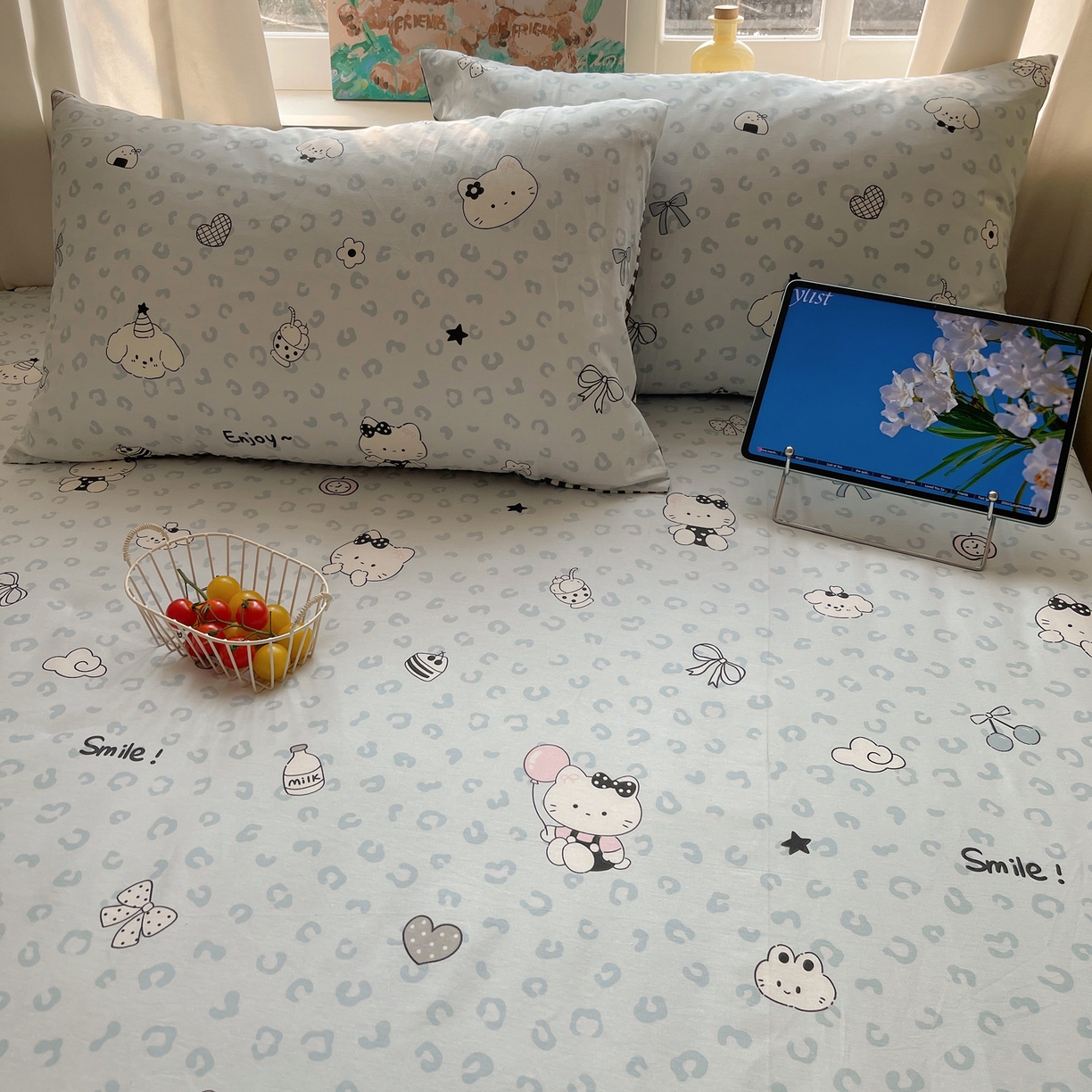 91家纺网 家纺一手货源 找家纺 六巷胡同 2026新款40支全棉13070INS卡通全棉单品枕套 海盐豹纹猫