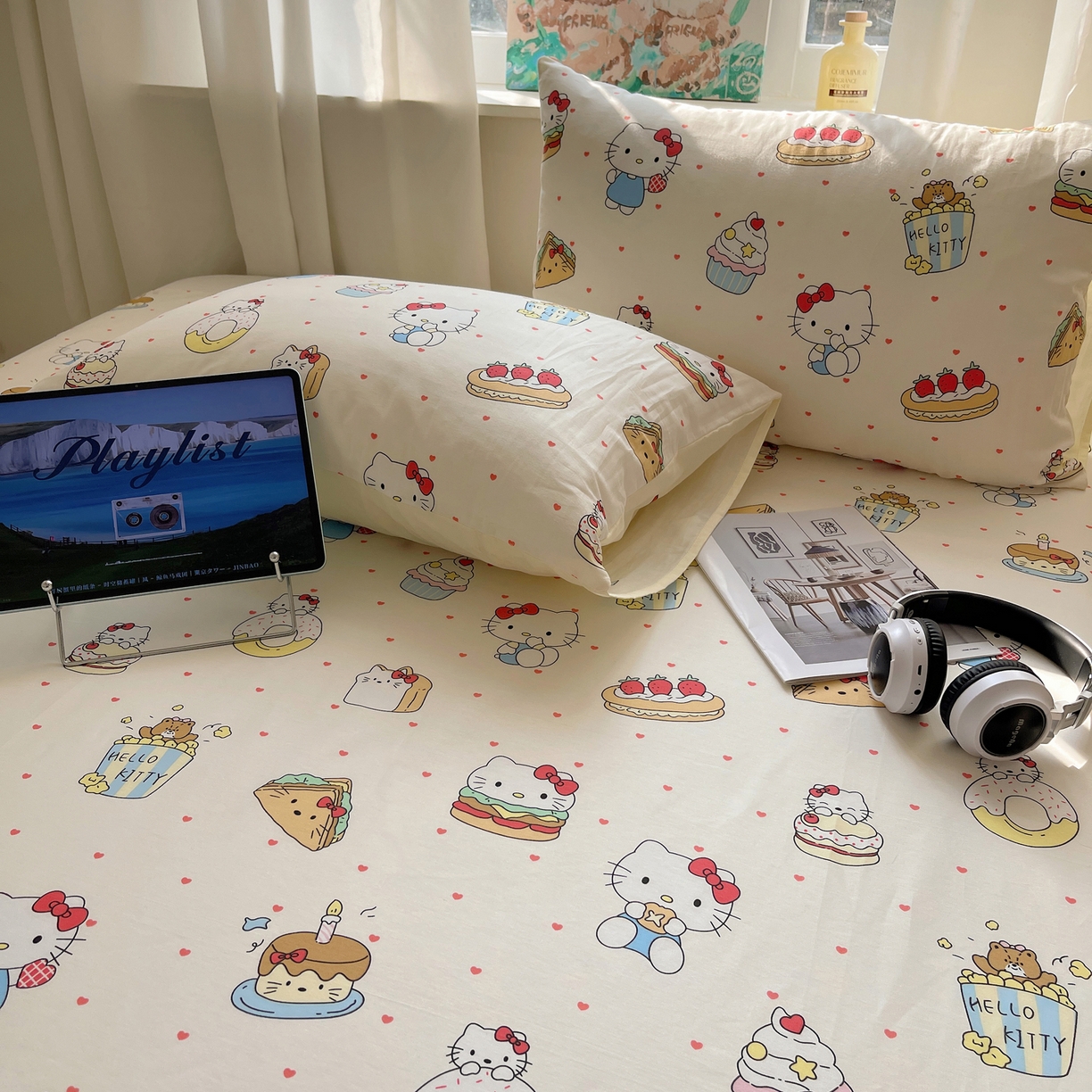 91家纺网 家纺一手货源 找家纺 六巷胡同 2026新款40支全棉13070INS卡通全棉单品枕套 爱心汉堡喵