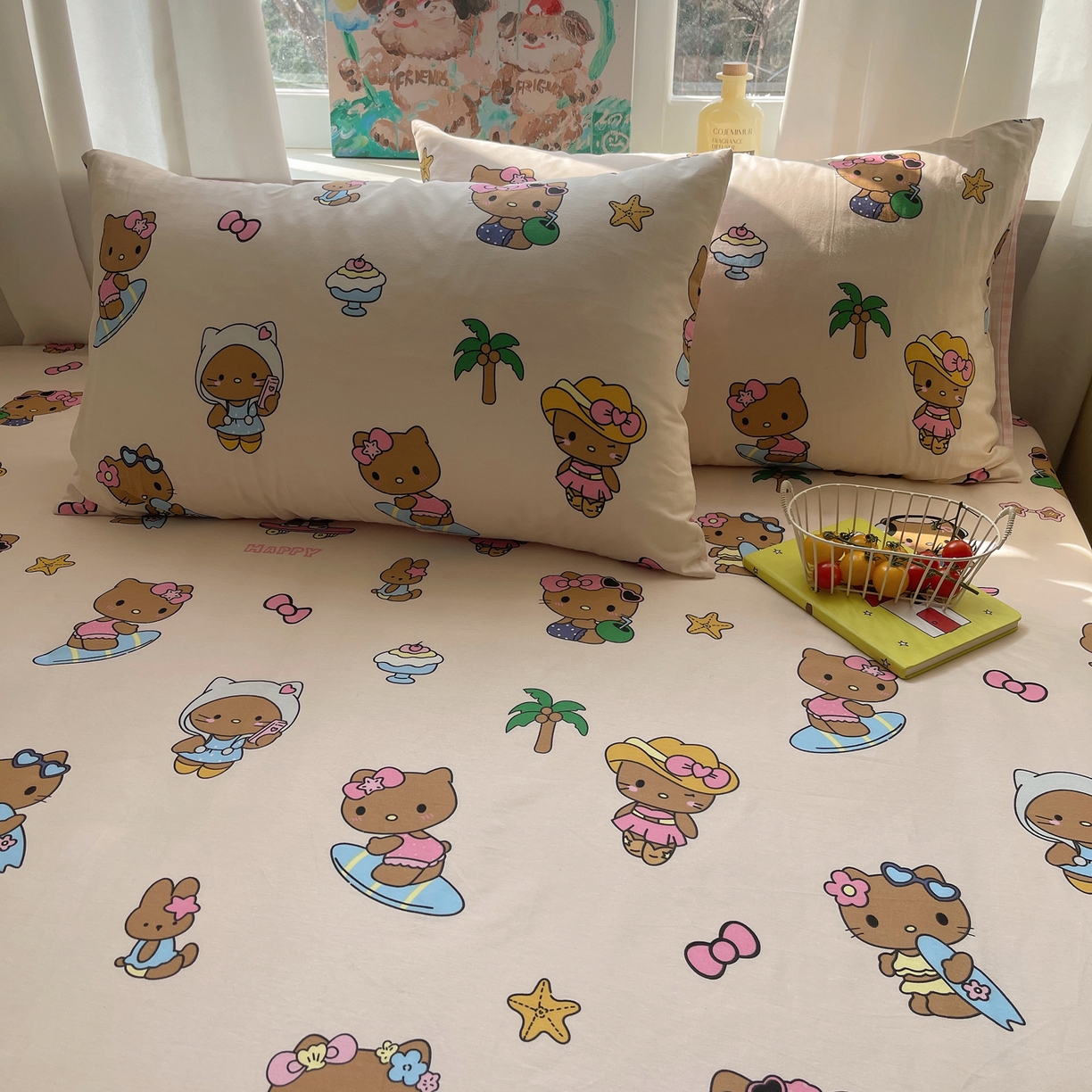 91家纺网 家纺一手货源 找家纺 六巷胡同 2026新款40支全棉13070INS卡通全棉单品枕套 度假冲浪猫