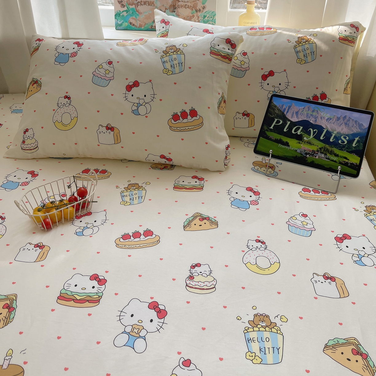 91家纺网 家纺一手货源 找家纺 六巷胡同 2026新款40支全棉13070INS卡通全棉单品枕套 爱心汉堡喵