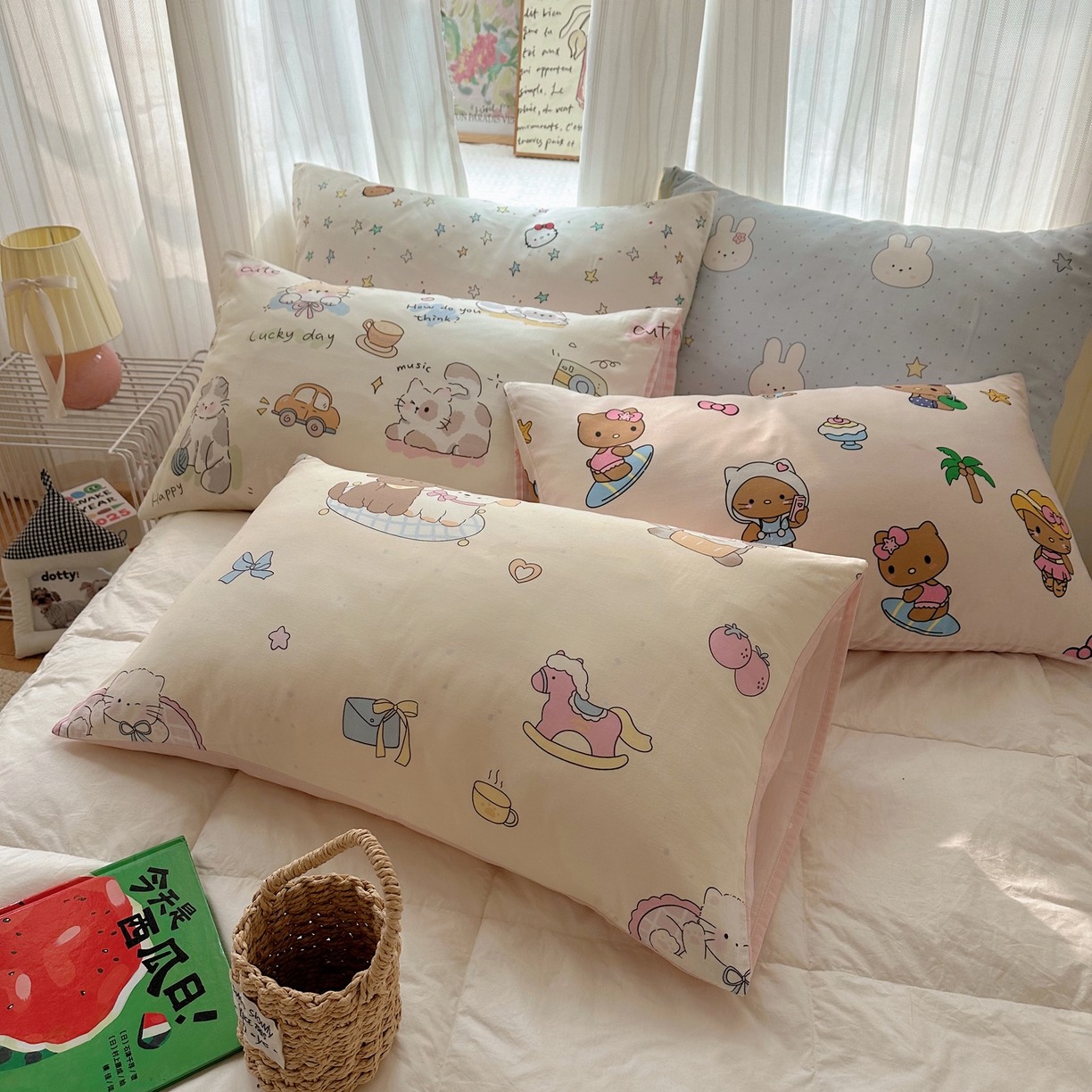 91家纺网 家纺一手货源 找家纺 六巷胡同 2026新款40支全棉13070INS卡通全棉单品枕套 组合叠拍图