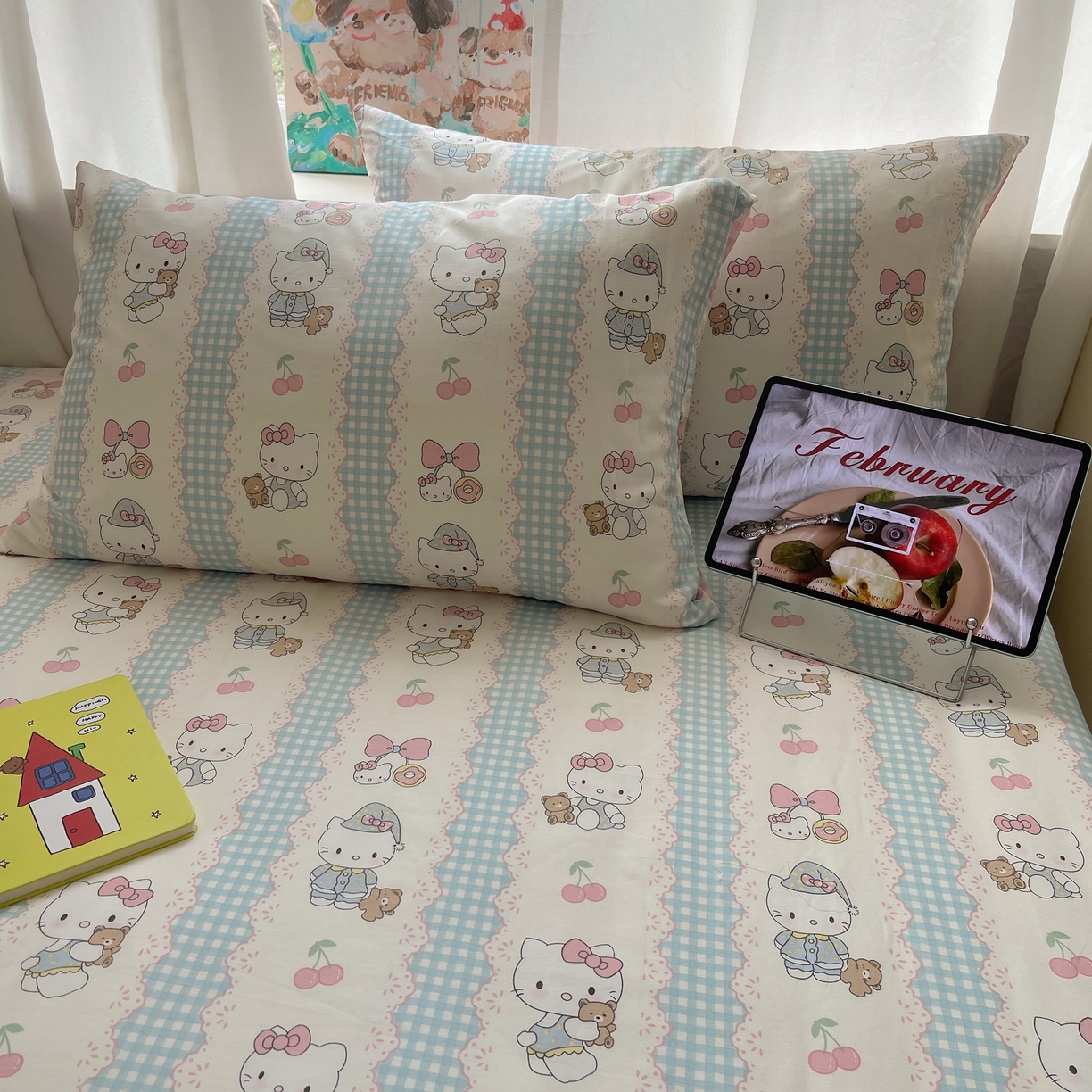 91家纺网 家纺一手货源 找家纺 六巷胡同 2026新款40支全棉13070INS卡通全棉单品枕套 萝莉樱桃猫