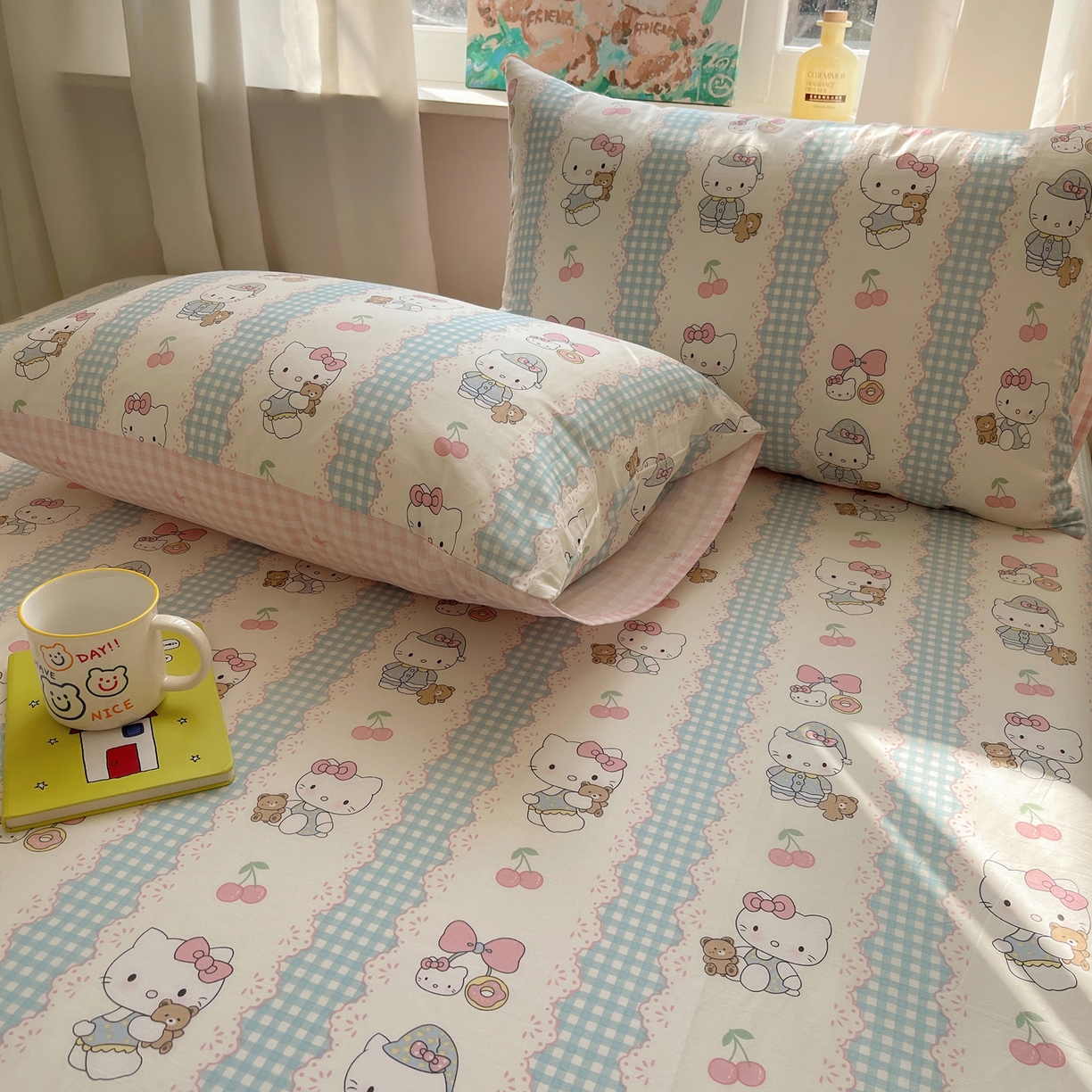 91家纺网 家纺一手货源 找家纺 六巷胡同 2026新款40支全棉13070INS卡通全棉单品枕套 萝莉樱桃猫