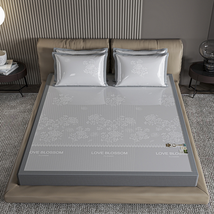 91家纺网 家纺一手货源 找家纺 小牛席业 2026新款【建模风格】PE清新叶语冰丝席席子凉席 灰色