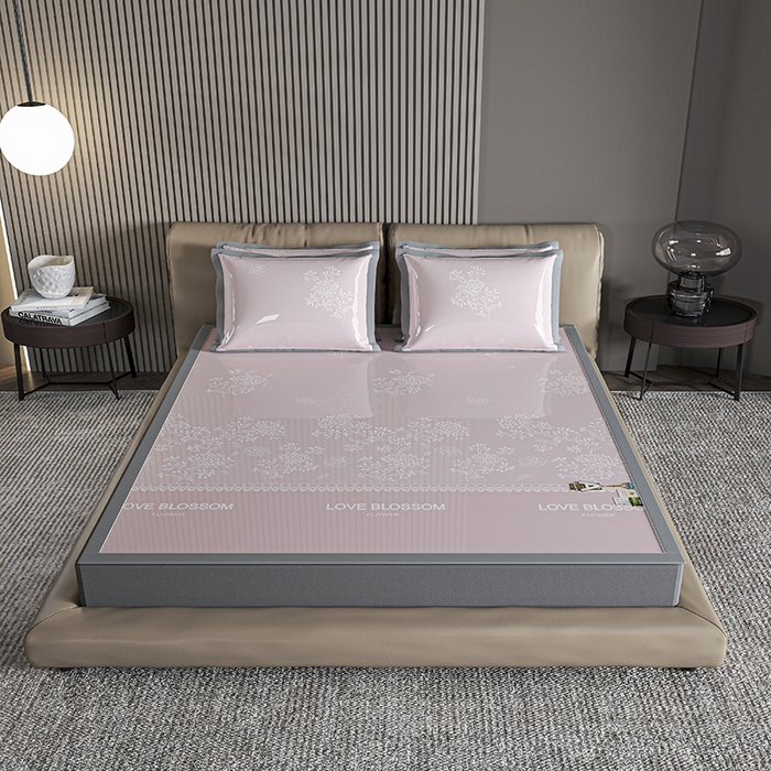 小牛席业 2026新款【建模风格】PE清新叶语冰丝席席子凉席 粉色