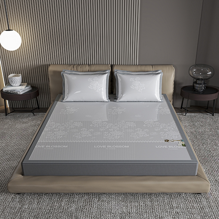 小牛席业 2026新款【建模风格】PE清新叶语冰丝席席子凉席 灰色