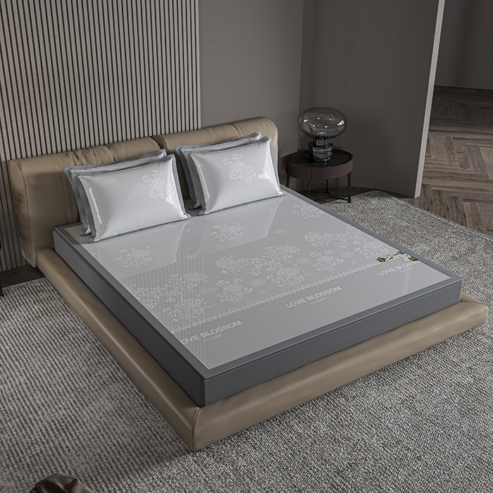 91家纺网 家纺一手货源 找家纺 小牛席业 2026新款【建模风格】PE清新叶语冰丝席席子凉席 灰色