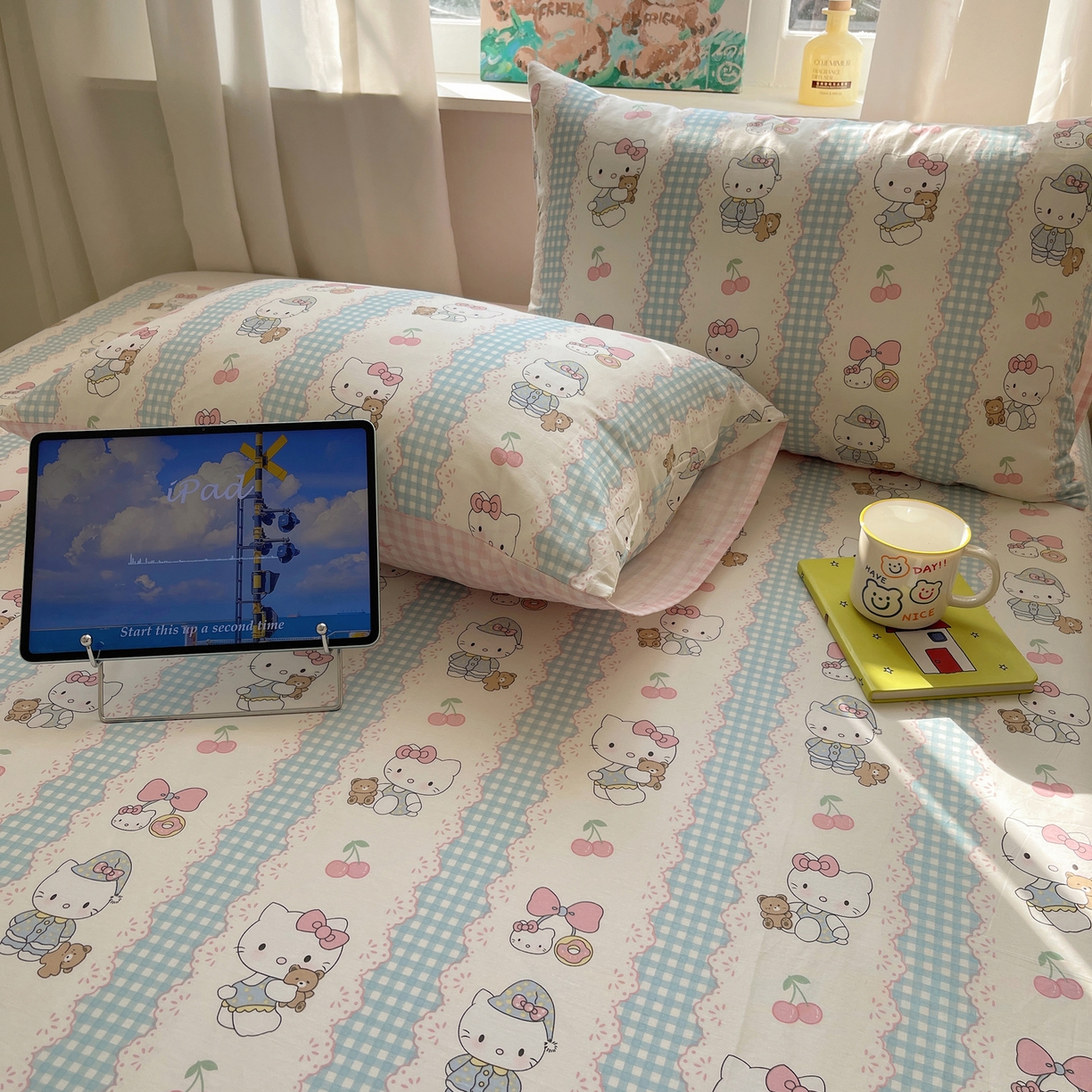 91家纺网 家纺一手货源 找家纺 六巷胡同 2026新款40支全棉13070INS卡通全棉单品枕套 萝莉樱桃猫