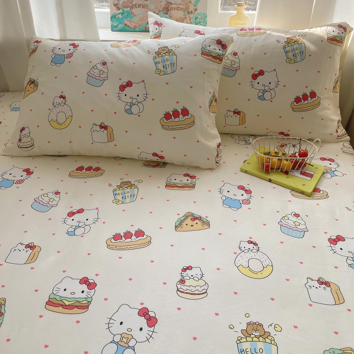 91家纺网 家纺一手货源 找家纺 六巷胡同 2026新款40支全棉13070INS卡通全棉单品枕套 爱心汉堡喵