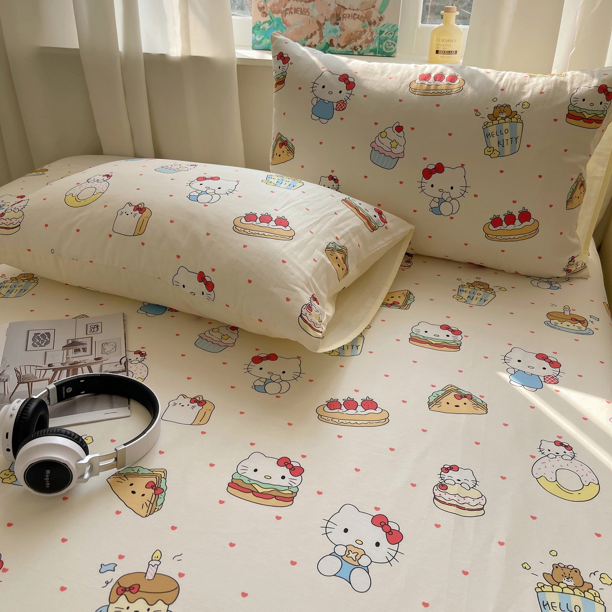 91家纺网 家纺一手货源 找家纺 六巷胡同 2026新款40支全棉13070INS卡通全棉单品枕套 爱心汉堡喵