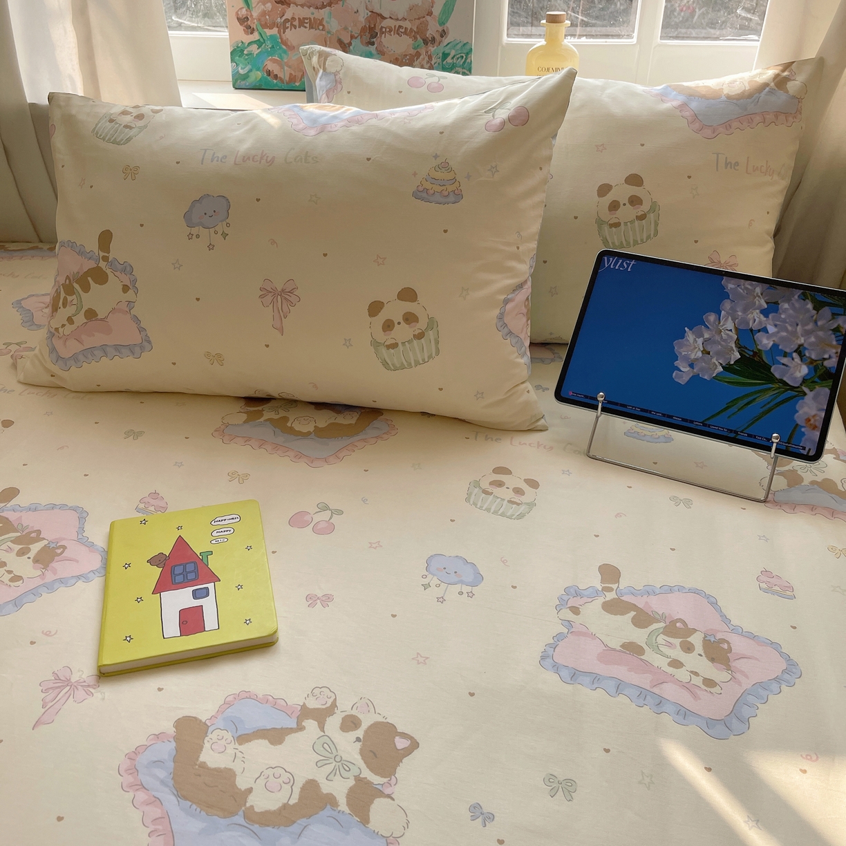 91家纺网 家纺一手货源 找家纺 六巷胡同 2026新款40支全棉13070INS卡通全棉单品枕套 慵懒猫咪崽
