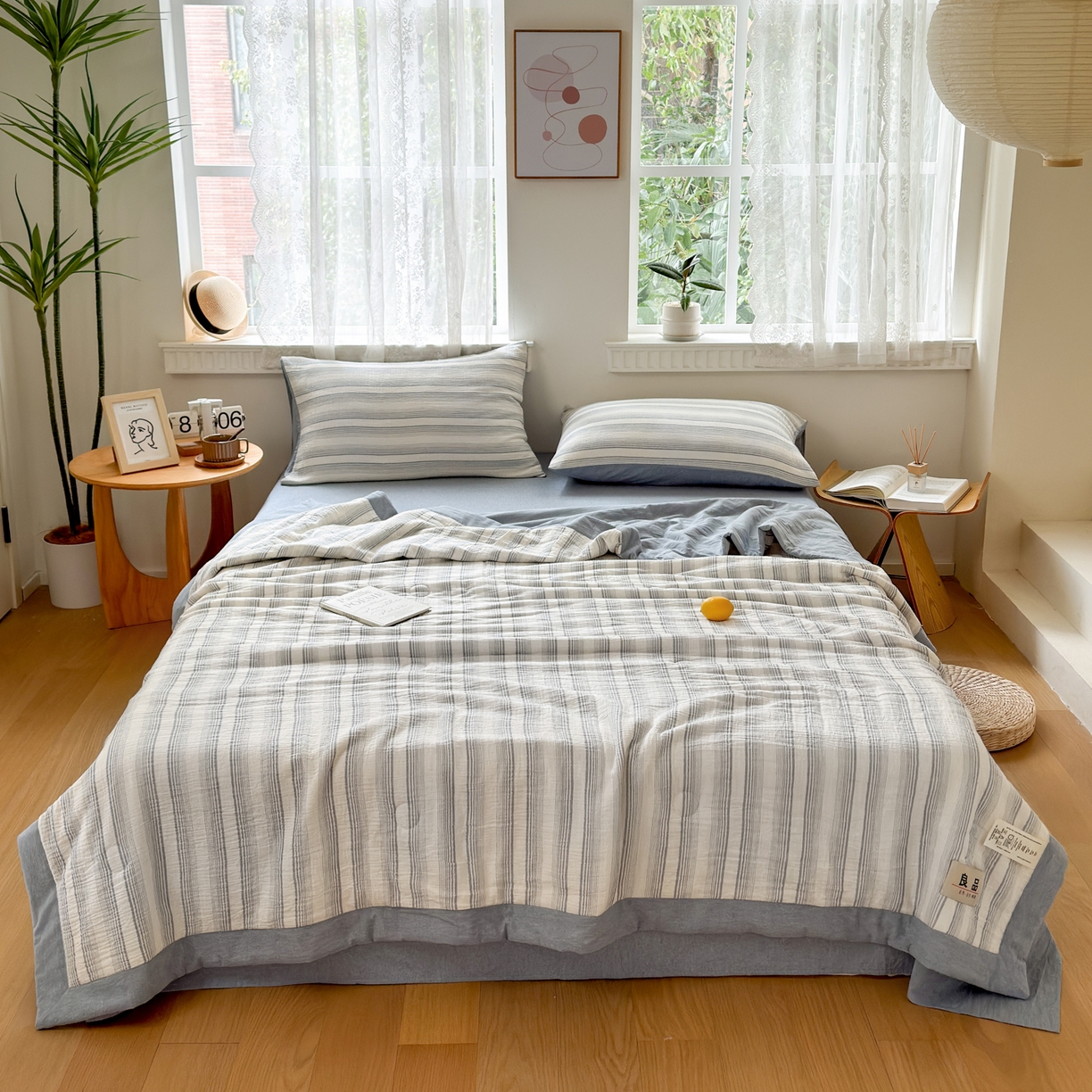 91家纺网 家纺一手货源 找家纺 雯雨家纺 2026新款A类里外全棉皱皱纱新疆棉花夏被空调被 米洛-兰