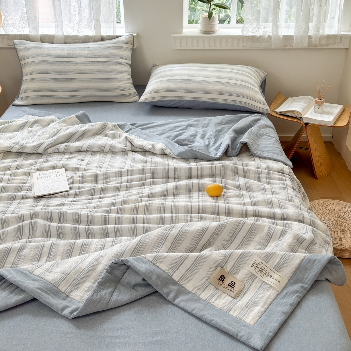 91家纺网 家纺一手货源 找家纺 雯雨家纺 2026新款A类里外全棉皱皱纱新疆棉花夏被空调被 米洛-兰