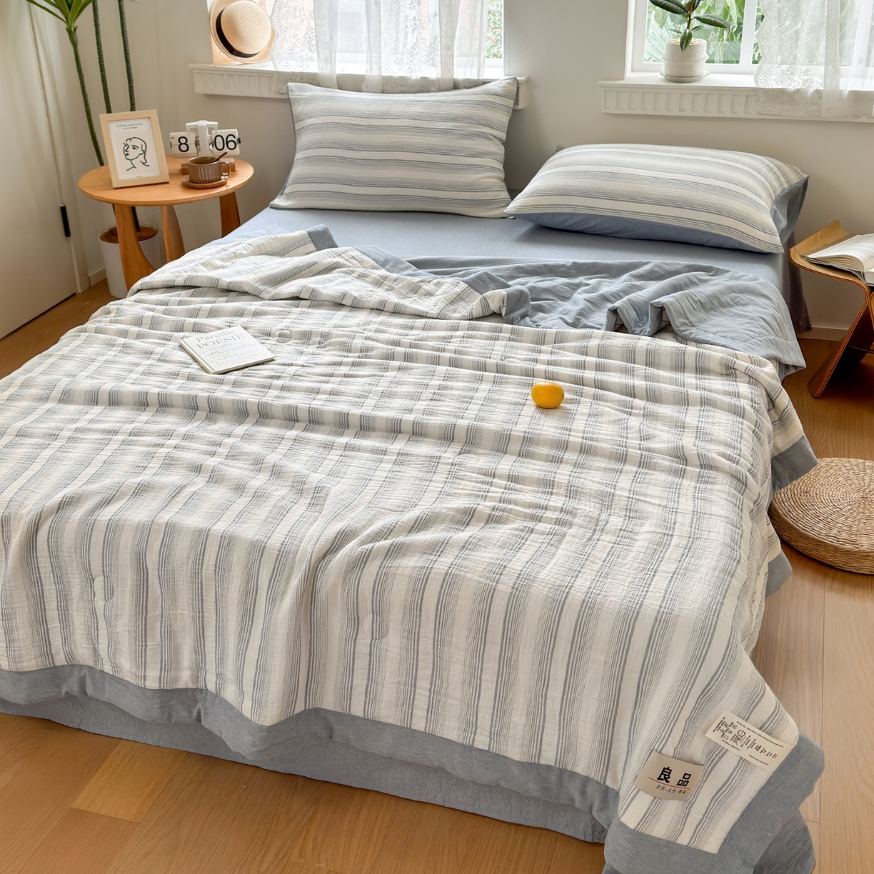 91家纺网 家纺一手货源 找家纺 雯雨家纺 2026新款A类里外全棉皱皱纱新疆棉花夏被空调被 米洛-兰