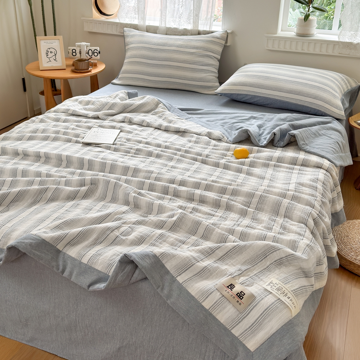 91家纺网 家纺一手货源 找家纺 雯雨家纺 2026新款A类里外全棉皱皱纱新疆棉花夏被空调被 米洛-兰