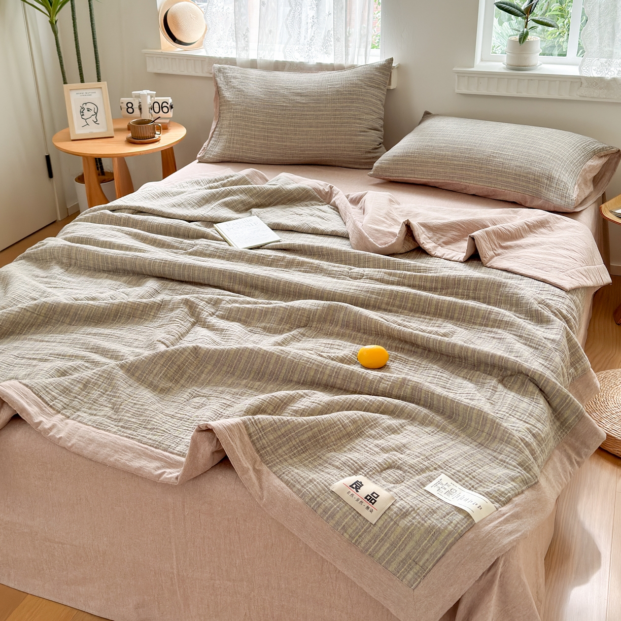 91家纺网 家纺一手货源 找家纺 雯雨家纺 2026新款A类里外全棉皱皱纱新疆棉花夏被空调被 米洛-松果褐