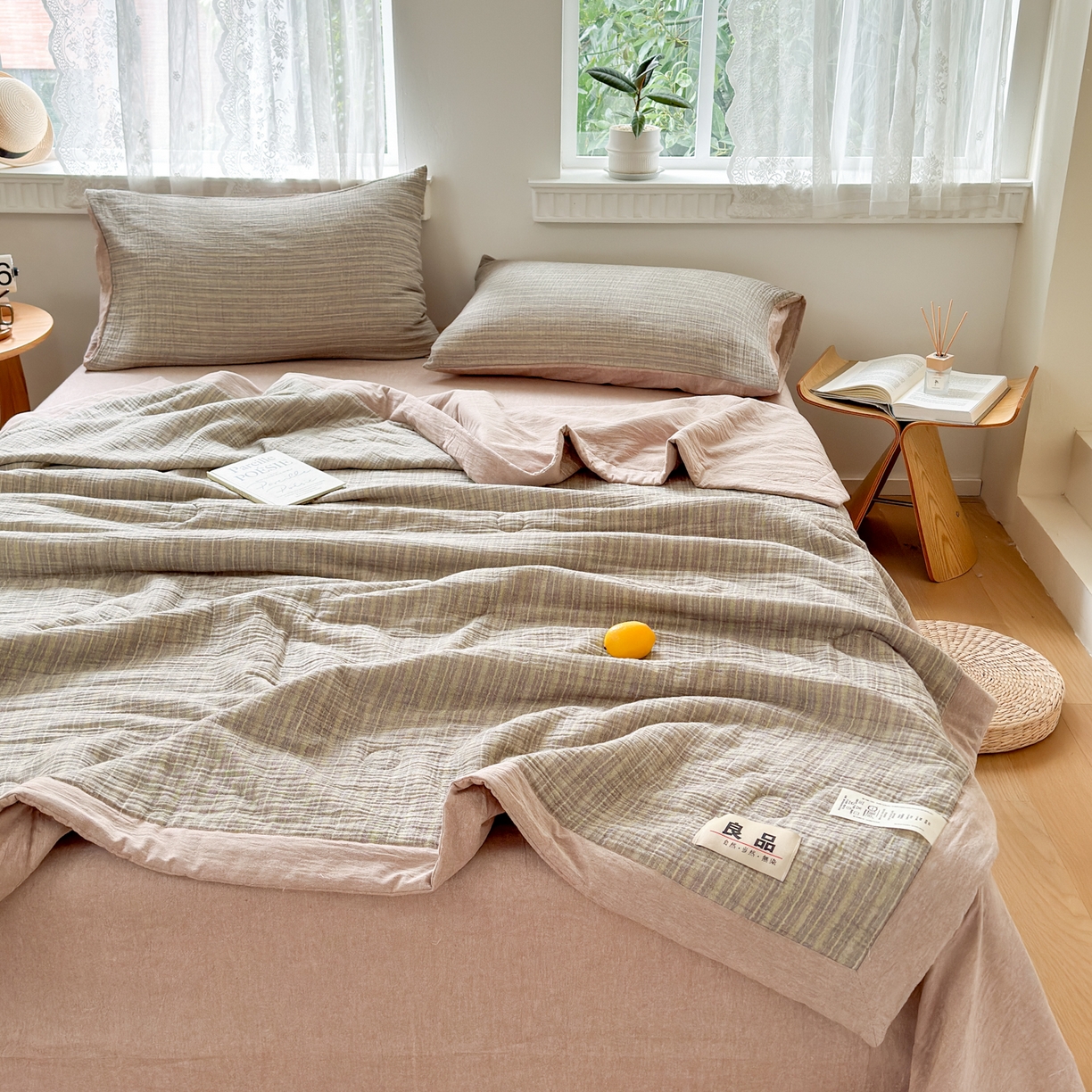 91家纺网 家纺一手货源 找家纺 雯雨家纺 2026新款A类里外全棉皱皱纱新疆棉花夏被空调被 米洛-松果褐