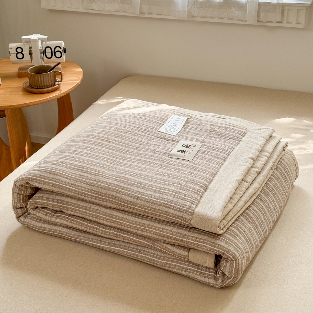 91家纺网 家纺一手货源 找家纺 雯雨家纺 2026新款A类里外全棉皱皱纱新疆棉花夏被空调被 米洛-亚麻综