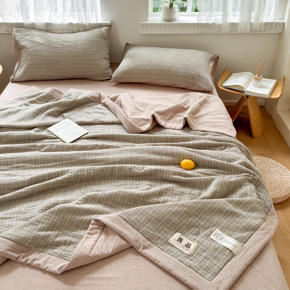 91家纺网 家纺一手货源 找家纺 雯雨家纺 2026新款A类里外全棉皱皱纱新疆棉花夏被空调被 米洛-松果褐