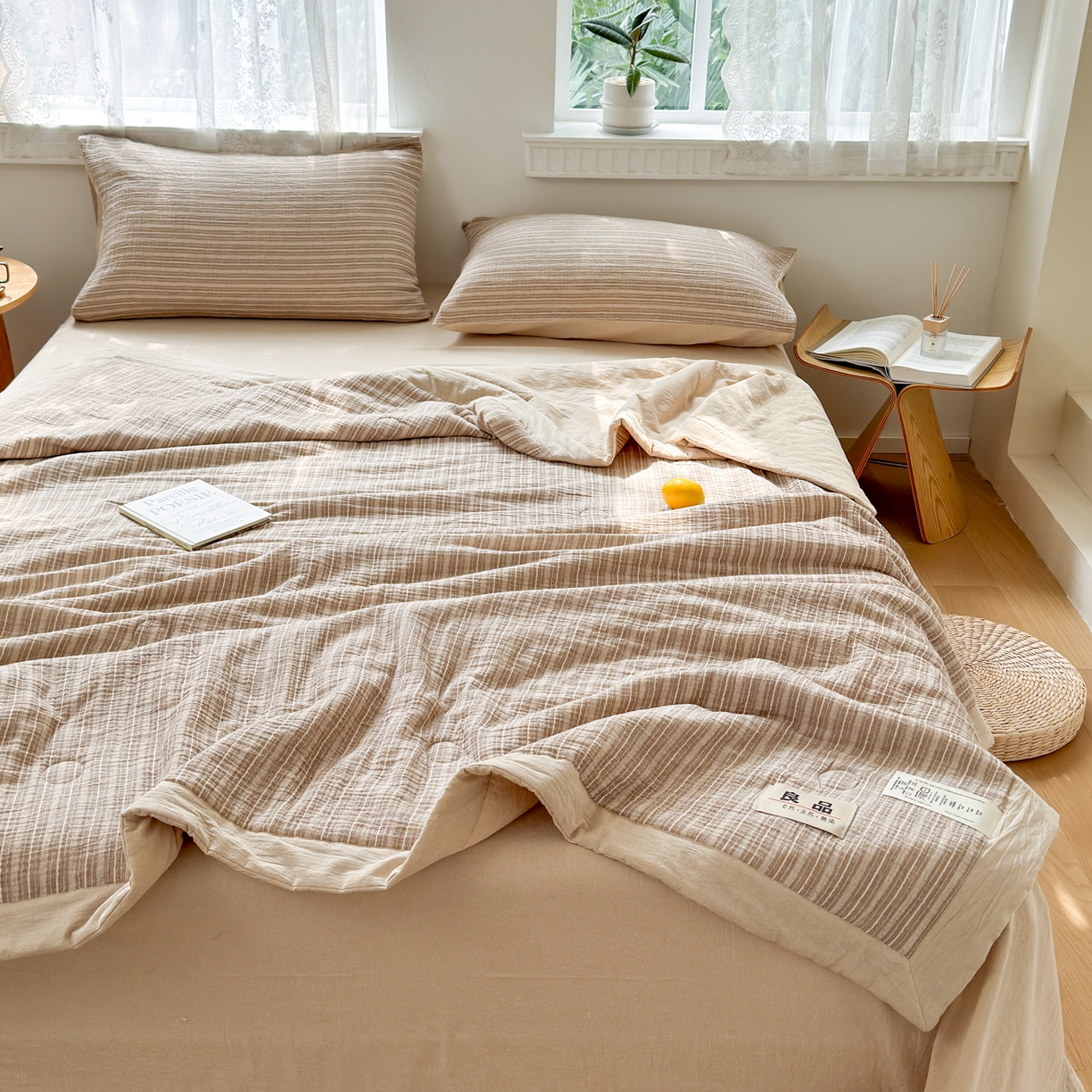 91家纺网 家纺一手货源 找家纺 雯雨家纺 2026新款A类里外全棉皱皱纱新疆棉花夏被空调被 米洛-亚麻综