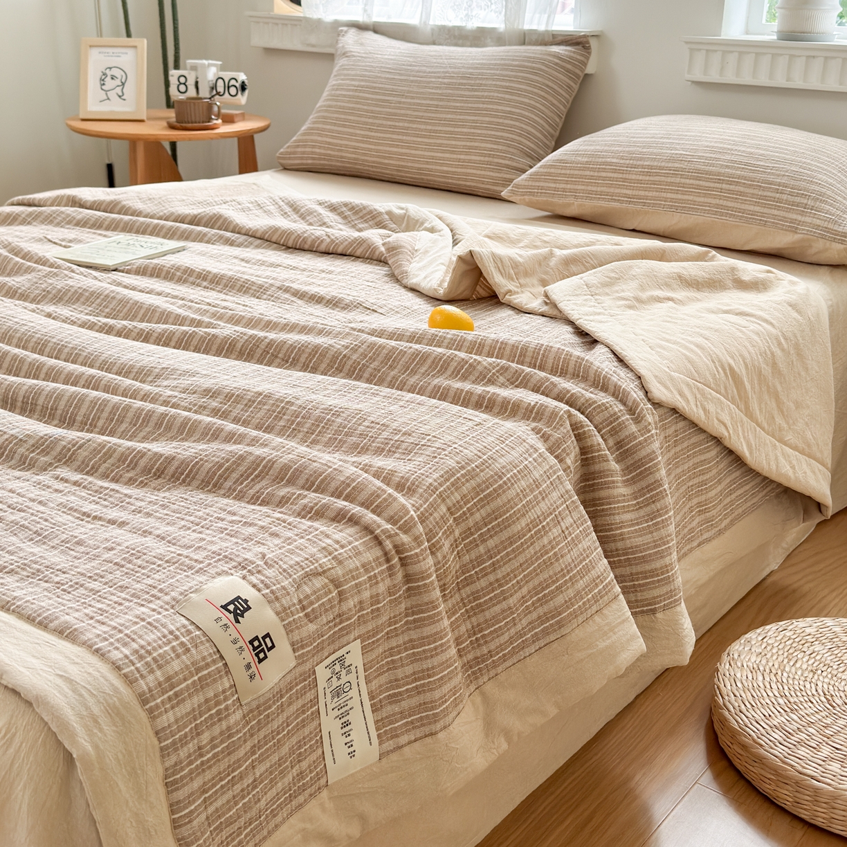 91家纺网 家纺一手货源 找家纺 雯雨家纺 2026新款A类里外全棉皱皱纱新疆棉花夏被空调被 米洛-亚麻综