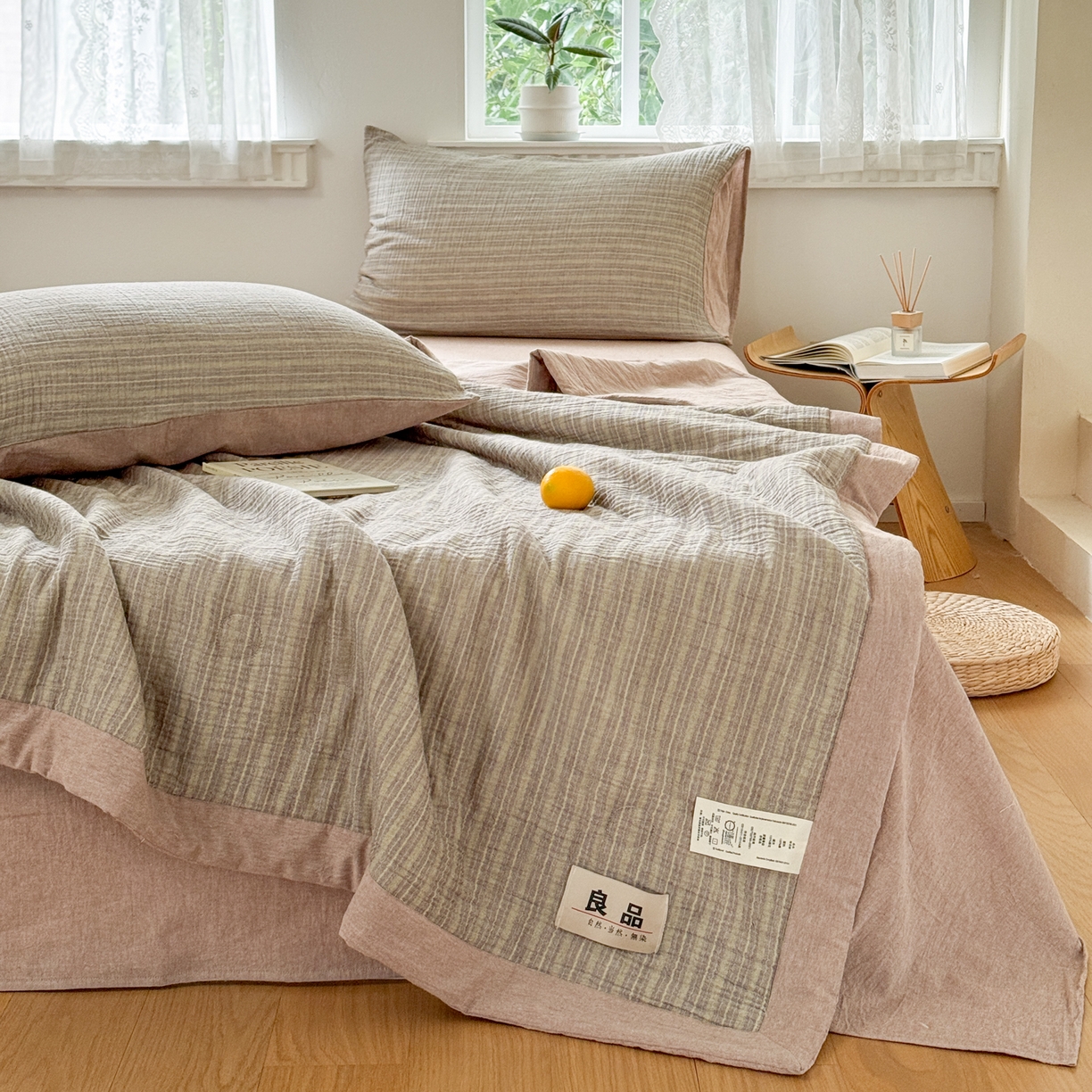 91家纺网 家纺一手货源 找家纺 雯雨家纺 2026新款A类里外全棉皱皱纱新疆棉花夏被空调被 米洛-松果褐