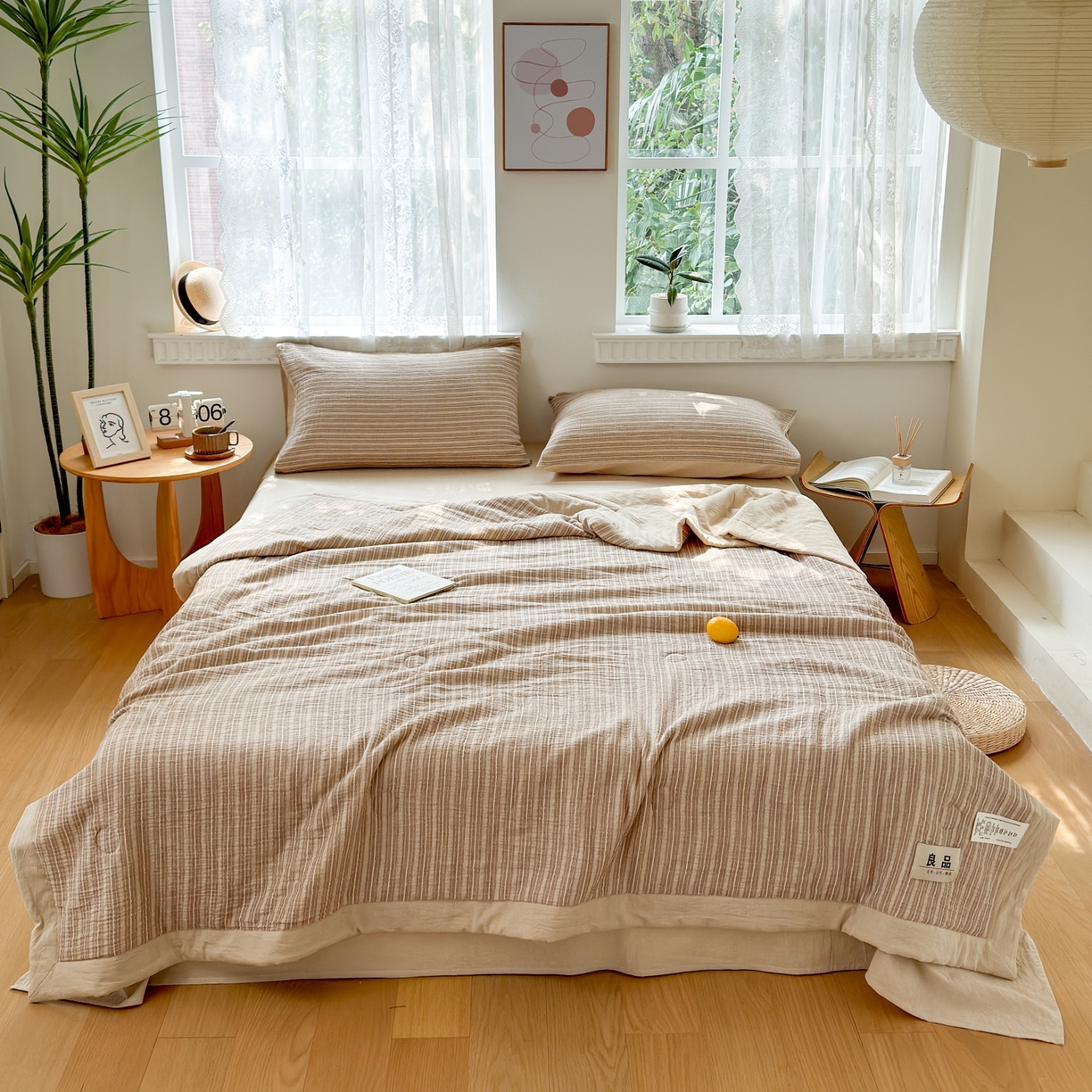 91家纺网 家纺一手货源 找家纺 雯雨家纺 2026新款A类里外全棉皱皱纱新疆棉花夏被空调被 米洛-亚麻综