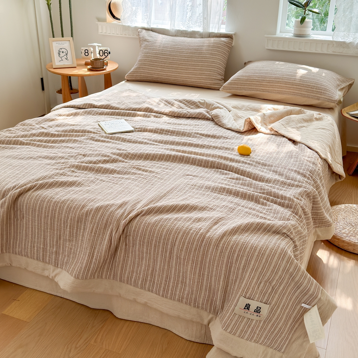 91家纺网 家纺一手货源 找家纺 雯雨家纺 2026新款A类里外全棉皱皱纱新疆棉花夏被空调被 米洛-亚麻综