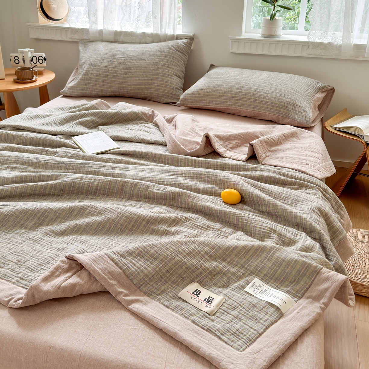 91家纺网 家纺一手货源 找家纺 雯雨家纺 2026新款A类里外全棉皱皱纱新疆棉花夏被空调被 米洛-松果褐