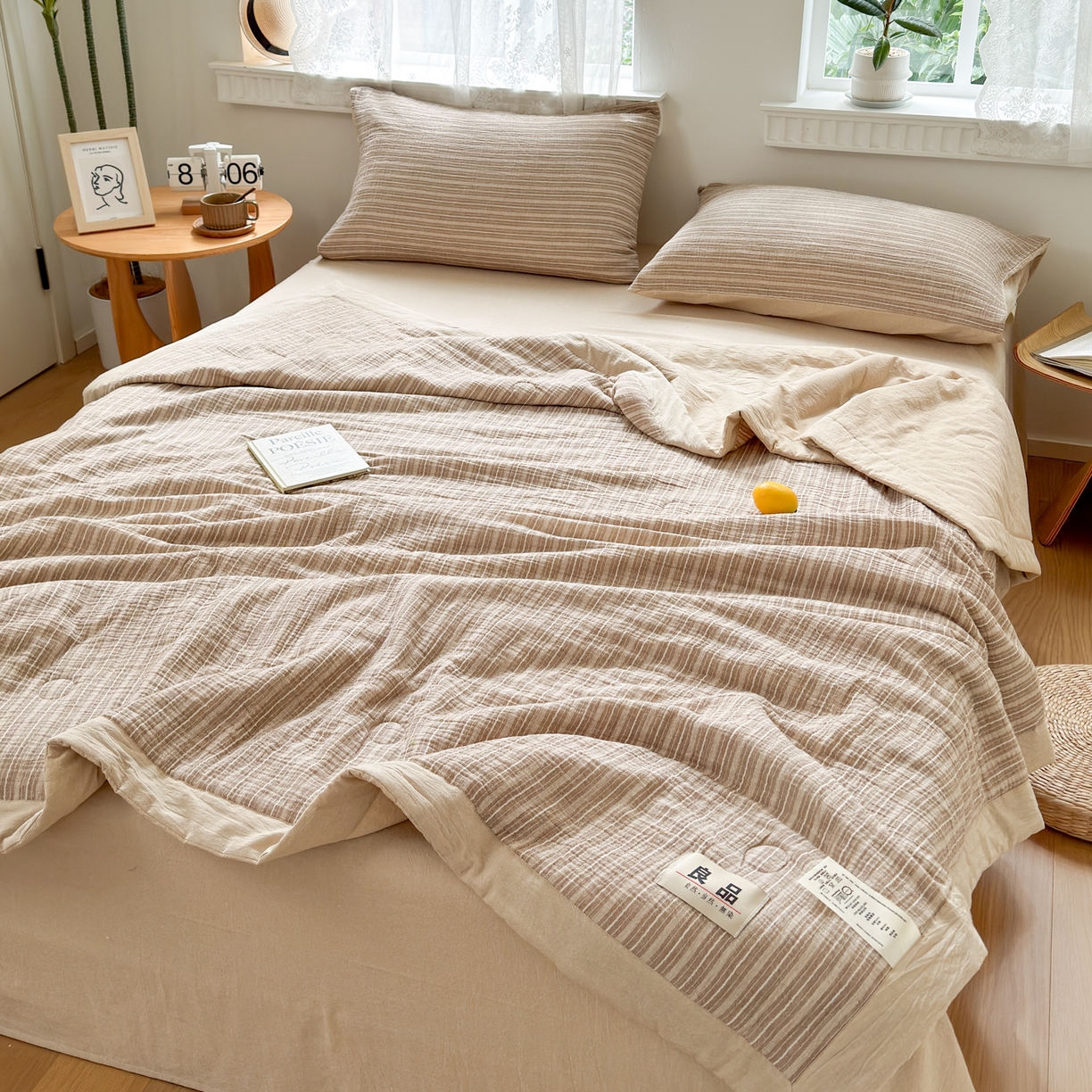 91家纺网 家纺一手货源 找家纺 雯雨家纺 2026新款A类里外全棉皱皱纱新疆棉花夏被空调被 米洛-亚麻综