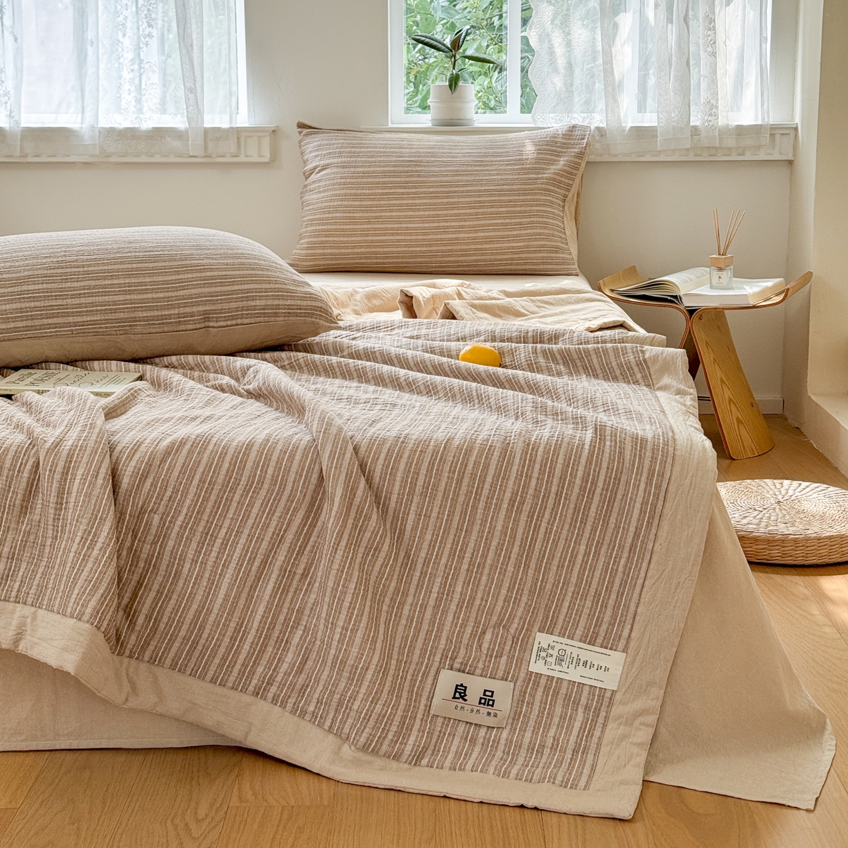 91家纺网 家纺一手货源 找家纺 雯雨家纺 2026新款A类里外全棉皱皱纱新疆棉花夏被空调被 米洛-亚麻综