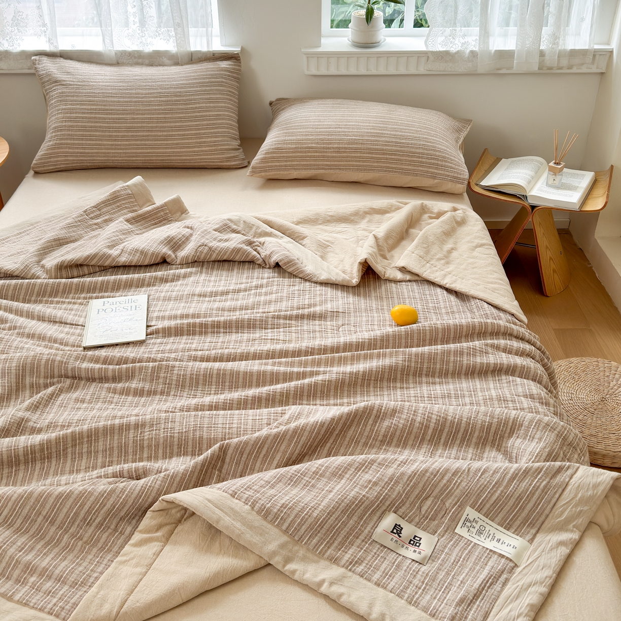 91家纺网 家纺一手货源 找家纺 雯雨家纺 2026新款A类里外全棉皱皱纱新疆棉花夏被空调被 米洛-亚麻综