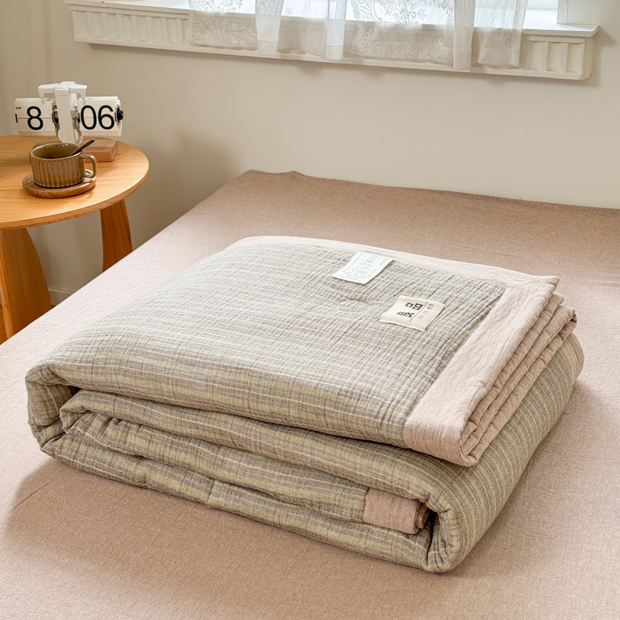 91家纺网 家纺一手货源 找家纺 雯雨家纺 2026新款A类里外全棉皱皱纱新疆棉花夏被空调被 米洛-松果褐