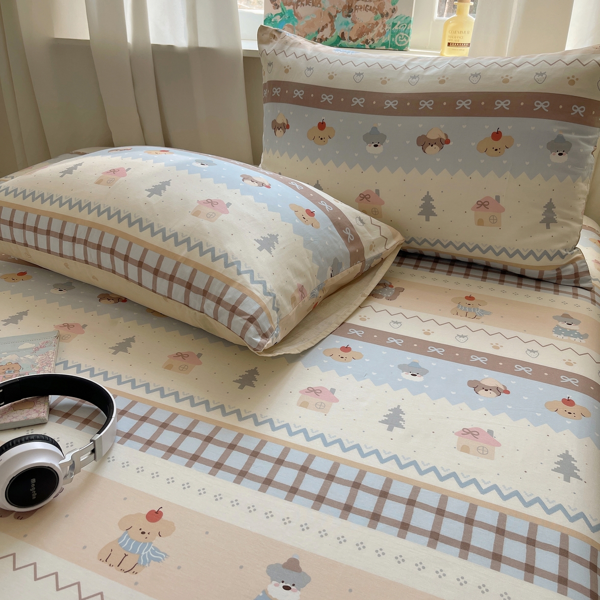 91家纺网 家纺一手货源 找家纺 六巷胡同 2026新款40支全棉13070INS卡通全棉单品枕套 费尔岛狗狗