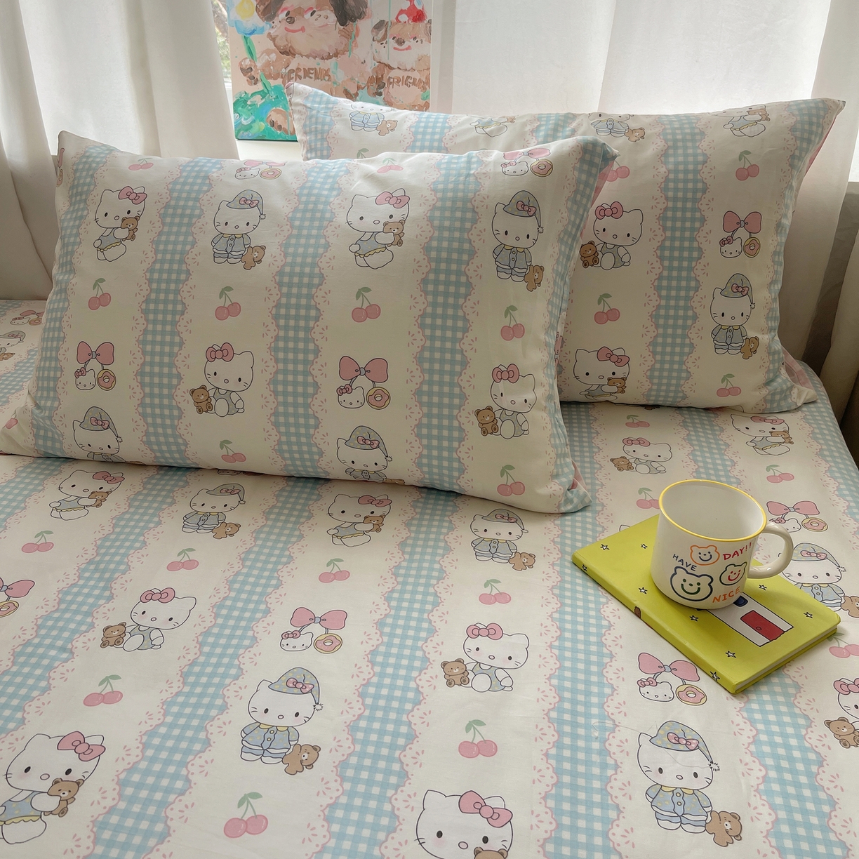 91家纺网 家纺一手货源 找家纺 六巷胡同 2026新款40支全棉13070INS卡通全棉单品枕套 萝莉樱桃猫