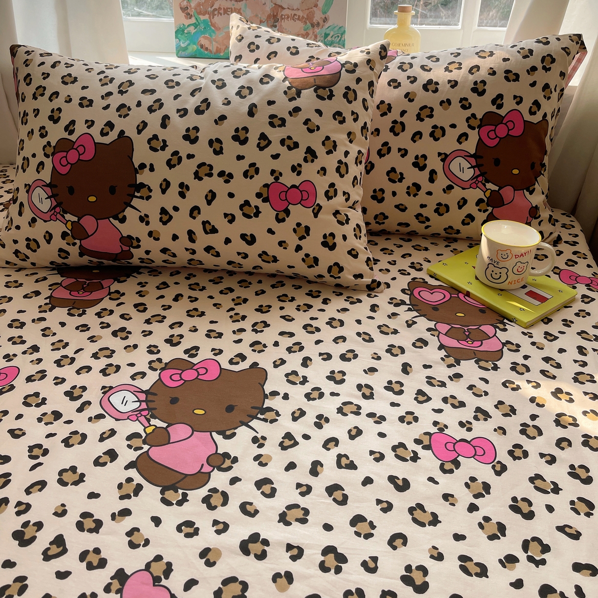 91家纺网 家纺一手货源 找家纺 六巷胡同 2026新款40支全棉13070INS卡通全棉单品枕套 豹纹黑皮猫