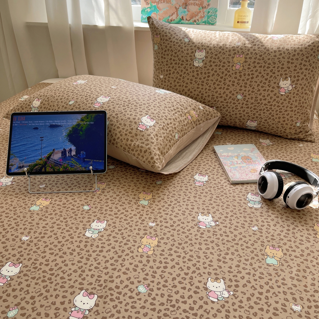 91家纺网 家纺一手货源 找家纺 六巷胡同 2026新款40支全棉13070INS卡通全棉单品枕套 咖豹纹喵喵