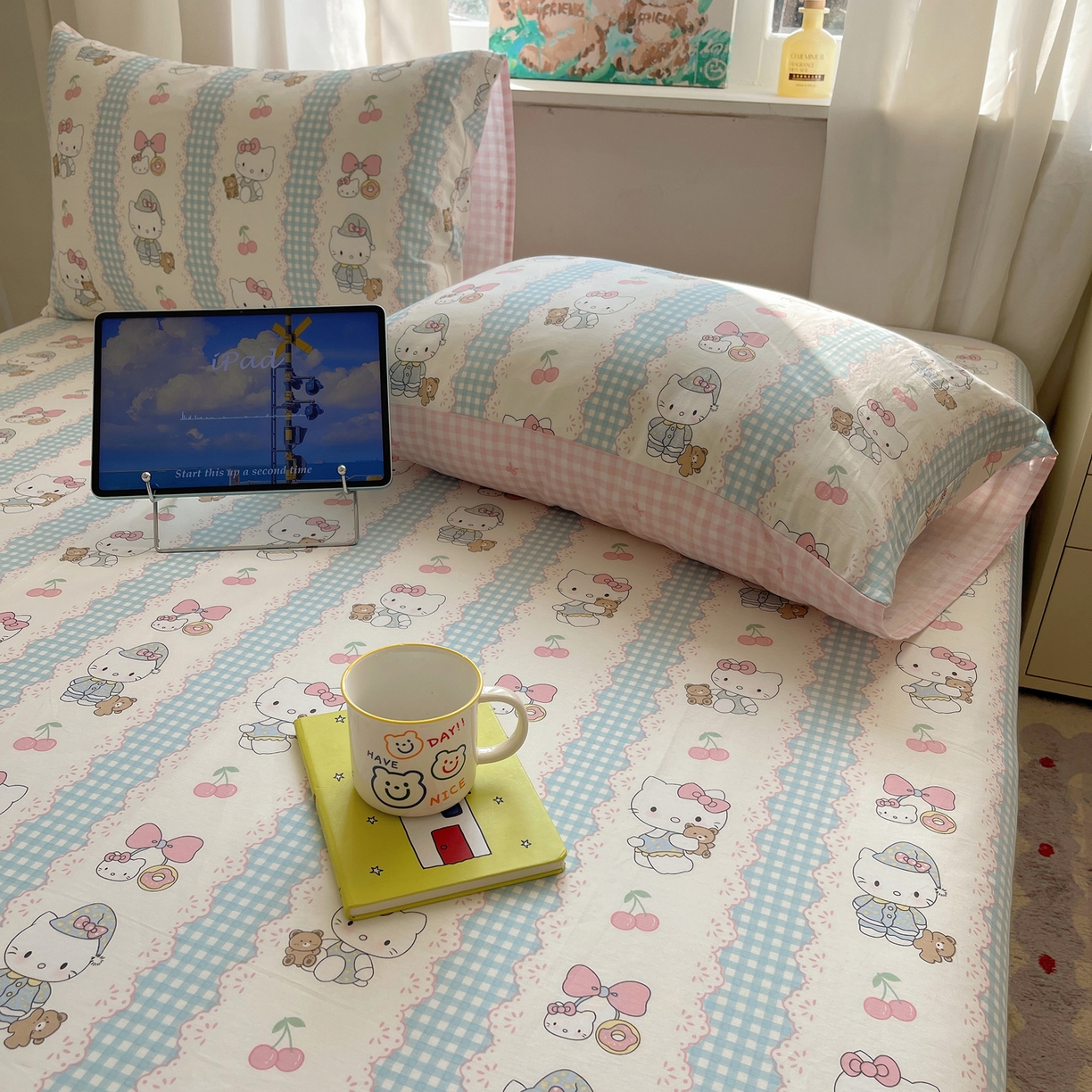 91家纺网 家纺一手货源 找家纺 六巷胡同 2026新款40支全棉13070INS卡通全棉单品枕套 萝莉樱桃猫