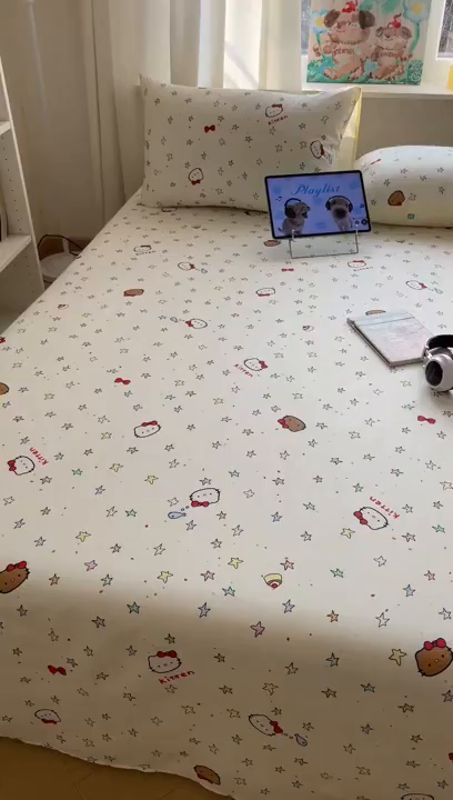 91家纺网 家纺一手货源 找家纺 六巷胡同 2026新款40支全棉13070INS卡通全棉单品枕套 星星萝莉猫