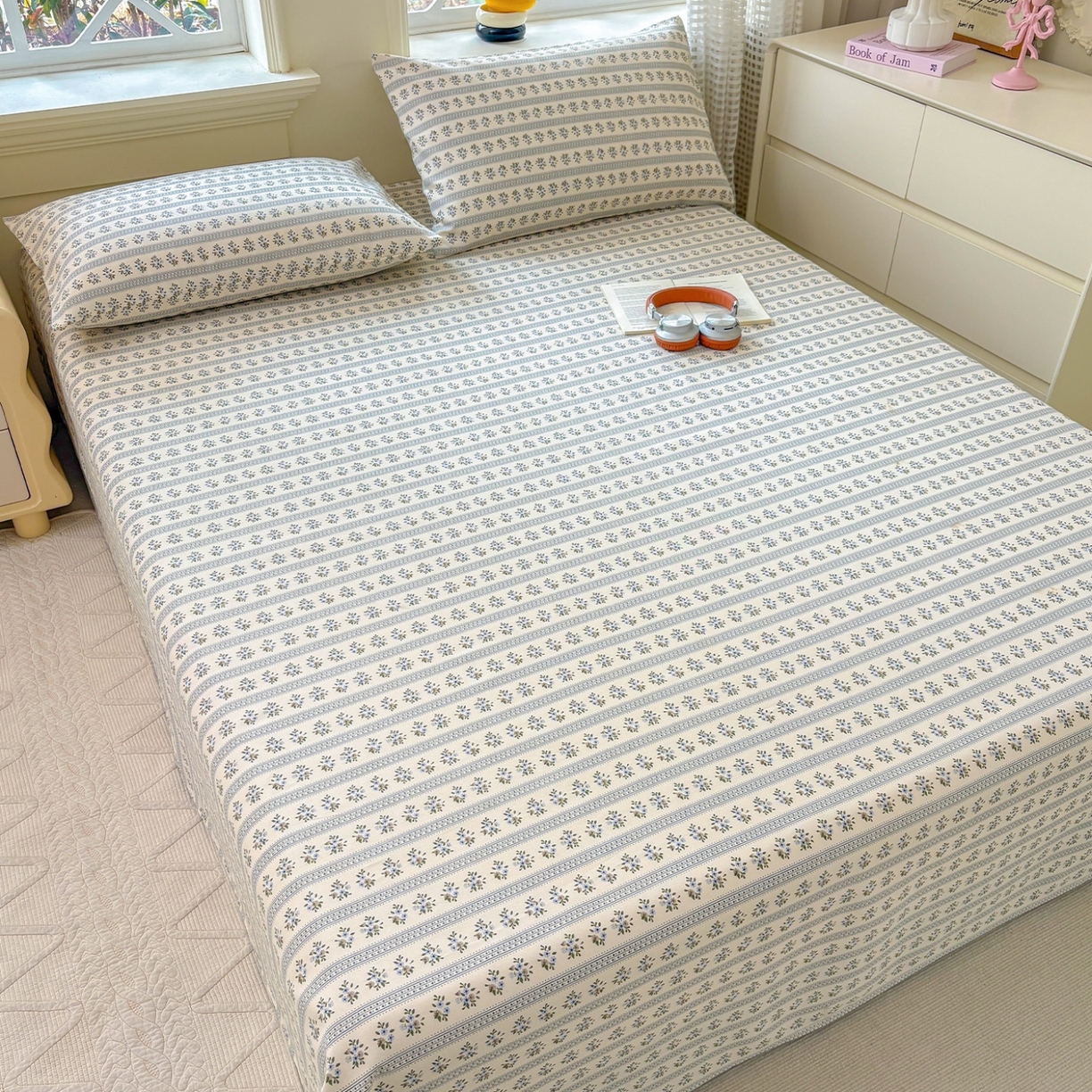 91家纺网 家纺一手货源 找家纺 青泽家纺 2025新款原棉标老粗布系列床单三件套 陌微