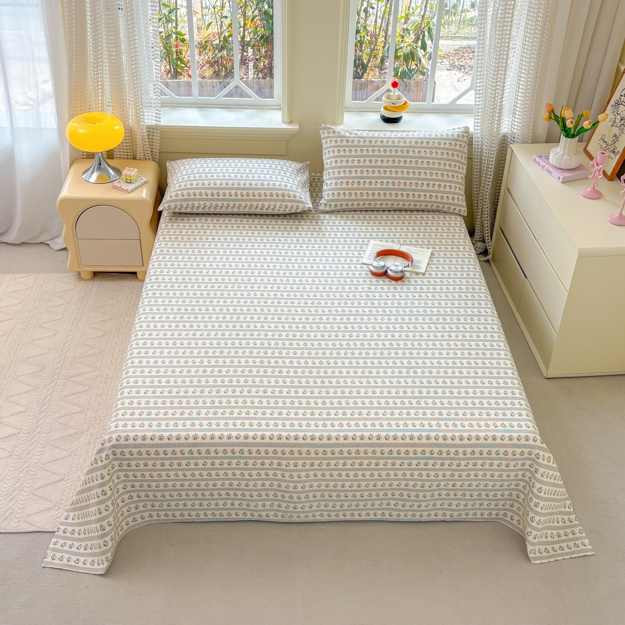 91家纺网 家纺一手货源 找家纺 青泽家纺 2025新款原棉标老粗布系列床单三件套 陌微