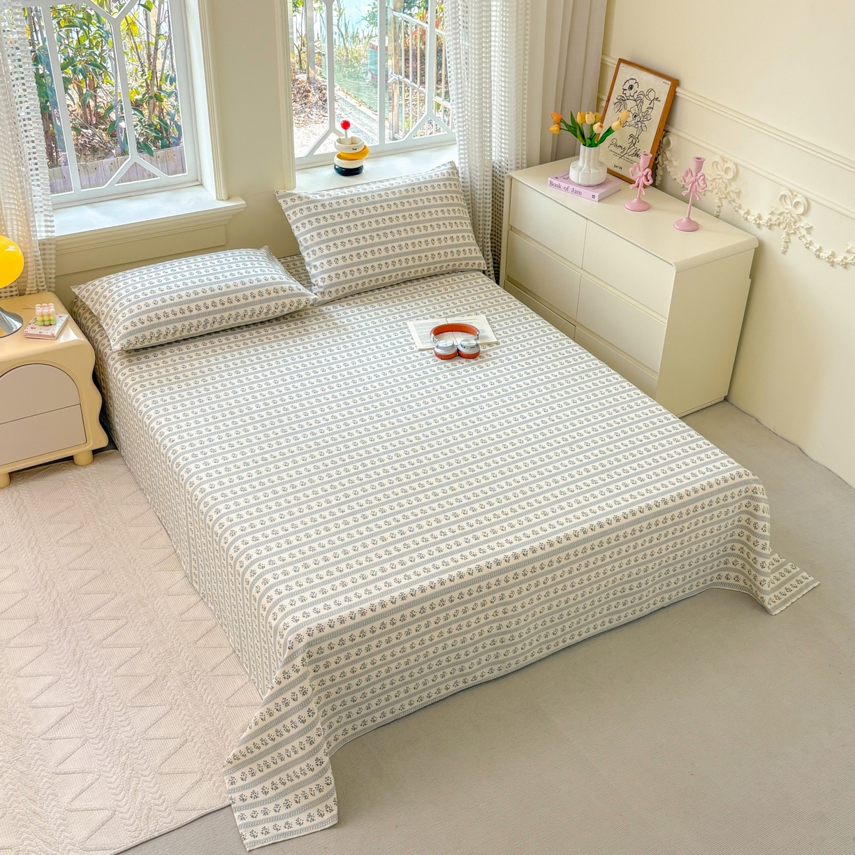 91家纺网 家纺一手货源 找家纺 青泽家纺 2025新款原棉标老粗布系列床单三件套 陌微