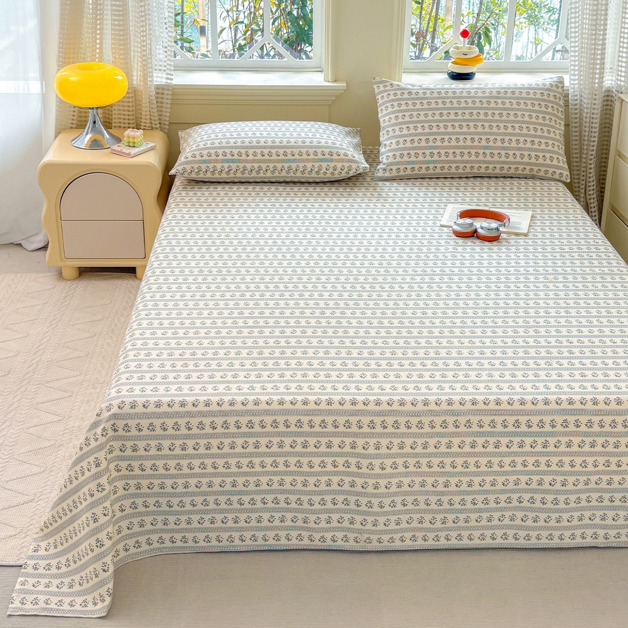 91家纺网 家纺一手货源 找家纺 青泽家纺 2025新款原棉标老粗布系列床单三件套 陌微