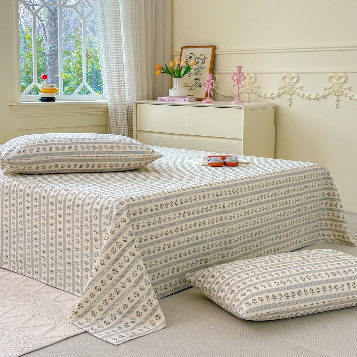 91家纺网 家纺一手货源 找家纺 青泽家纺 2025新款原棉标老粗布系列床单三件套 陌微