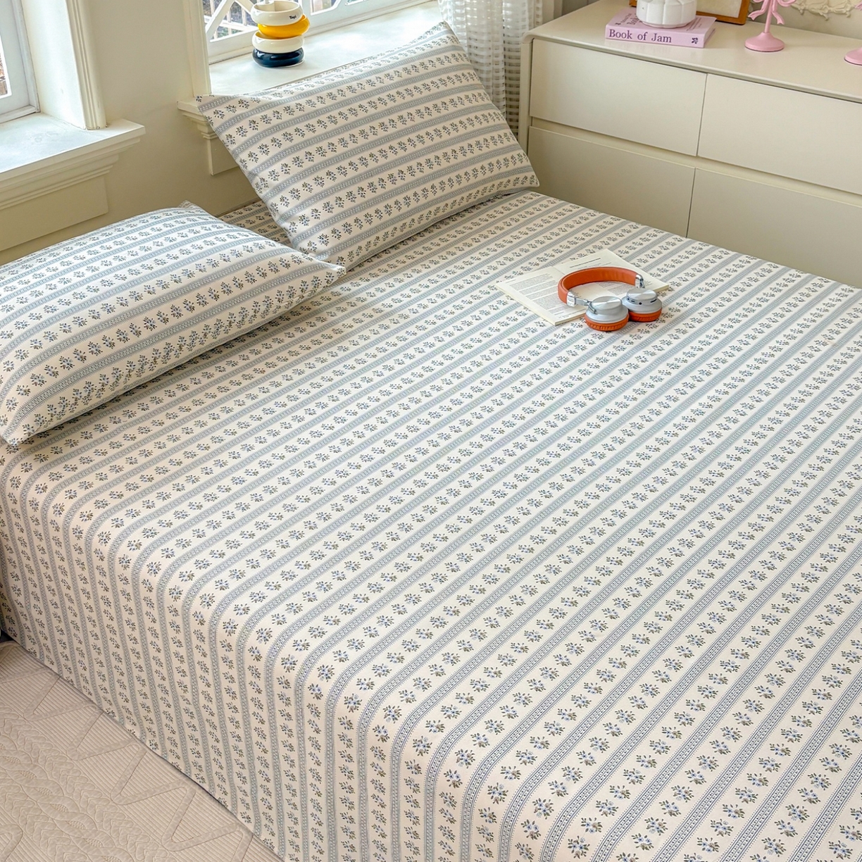 91家纺网 家纺一手货源 找家纺 青泽家纺 2025新款原棉标老粗布系列床单三件套 陌微